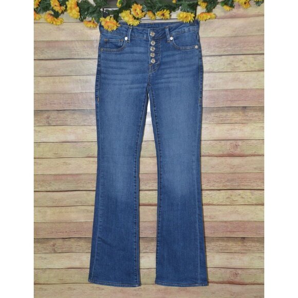 True Religion Becca Mid Rise Bootcut Blue Jeans Slim 25 Button Fly Cowgirl - Picture 1 of 12